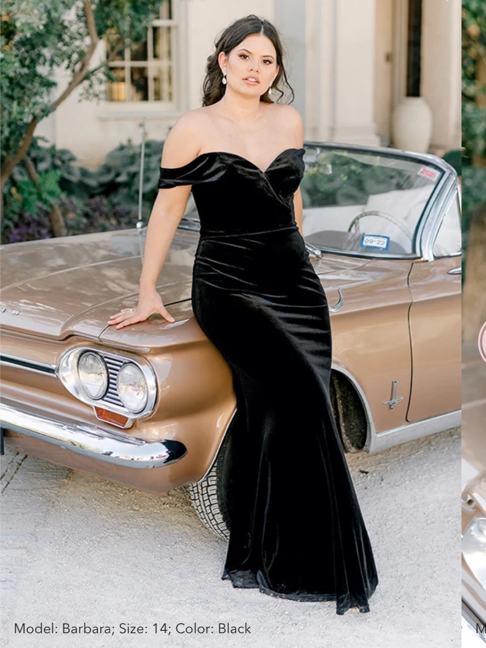 Revelry Bardot Black Off-Shoulder Velvet Gown Mother of the Bride NWT